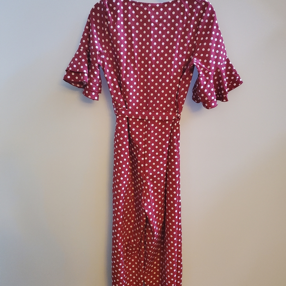 Wine Polka Dot Jumpsuit - Picture 6 of 10